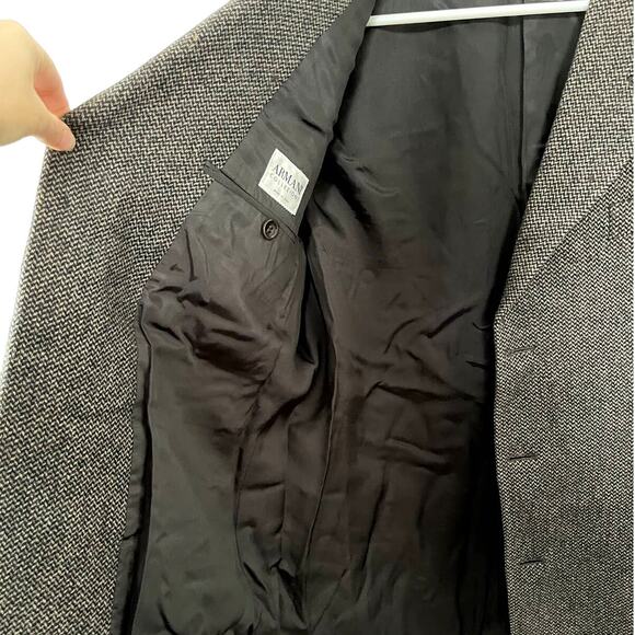 Armani Collezioni Brown Herringbone Stripe Blazer Mens Size EU 52R Wool Silk - Picture 9 of 13